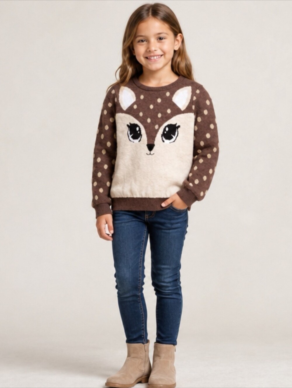Girls knit sweater size 6-8 Deer